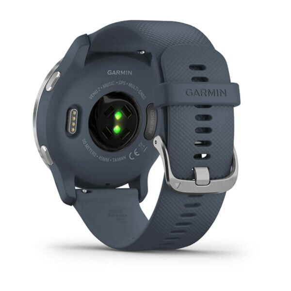 Garmin Venu 2, GPS Fitness Smartwatch, Silver Stainless Steel Bezel with Granite Blue Band 25