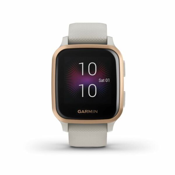 Garmin Venu Sq Music, GPS Smartwatch with Bright Touchscreen Display, Features Music and Up to 6 Days of Battery Life, Rose Gold with Tan Band 8