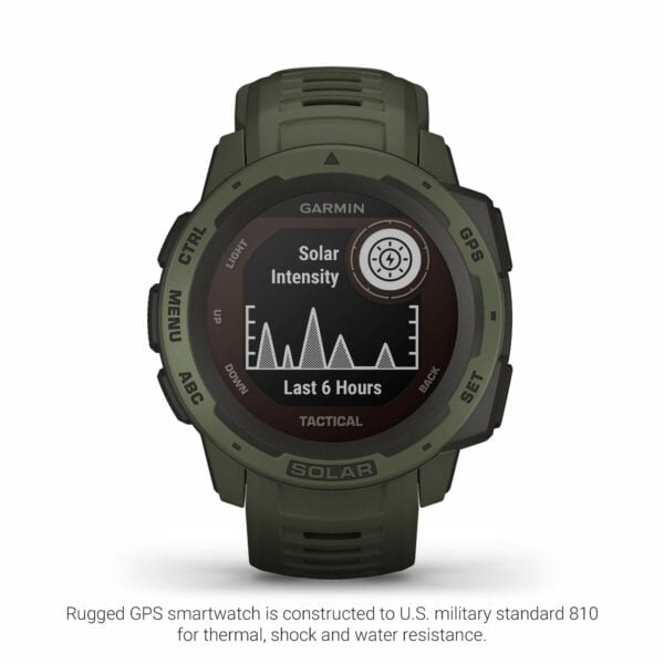 Garmin Instinct Solar, Tactical Edition, Rugged Outdoor GPS Watch, Moss 9