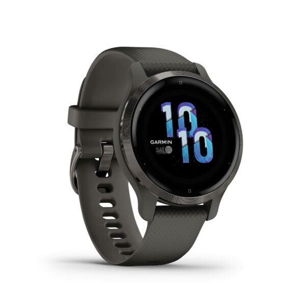Garmin Venu 2S, GPS Fitness Smartwatch, Slate Stainless Steel Bezel with Graphite Case 30