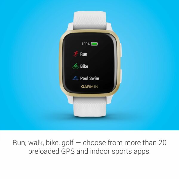 Garmin Venu Sq, GPS Fitness Smartwatch, White/Light Gold 19