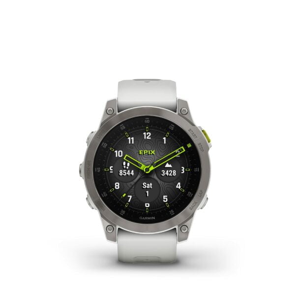 Garmin epix® (Gen 2), Silver Titanium with Carrera White Silicone Band, Premium Active Smartwatch 12