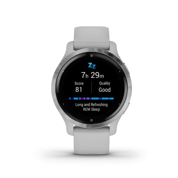 Garmin Venu 2S, GPS Fitness Smartwatch, Silver Stainless Steel Bezel with Mist Gray Band 27