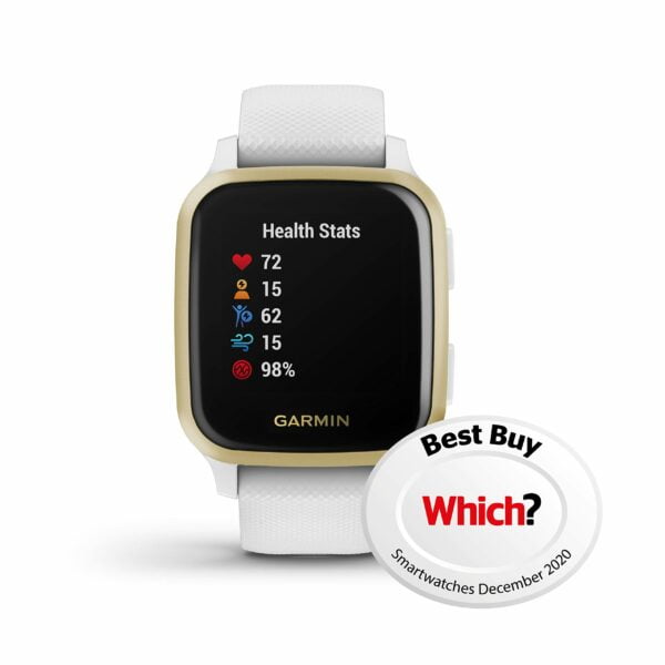 Garmin Venu Sq, GPS Fitness Smartwatch, White/Light Gold 17