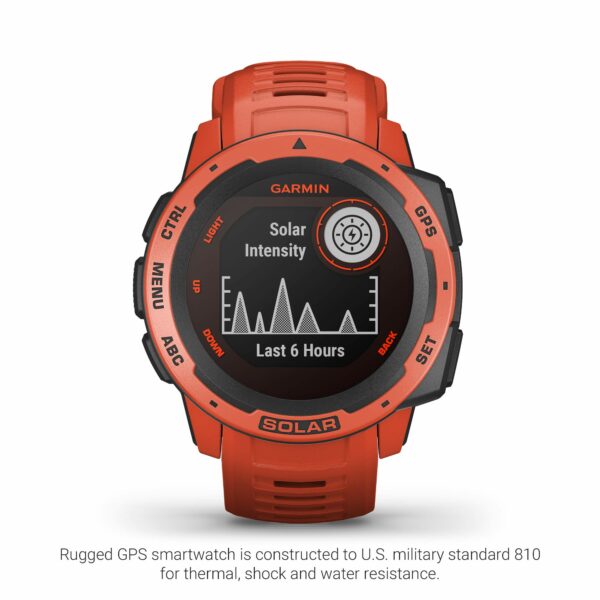 Garmin Instinct Solar, Rugged Outdoor GPS Watch, Flame Red 9