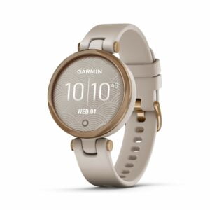 Garmin Lily, Small GPS Smartwatch with Touchscreen and Patterned Lens, Rose Gold and Light Tan, 1 inch (010-02384-01)