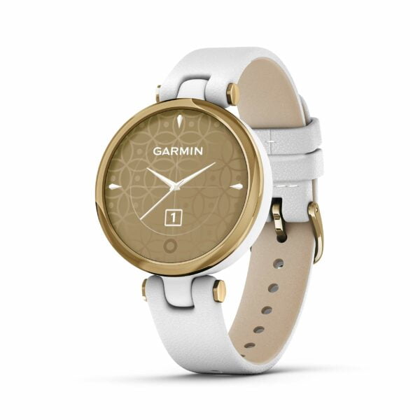 Garmin Lily, Stylish Fitness Smartwatch, Light Gold Bezel with White Case and Italian Leather Band, 1 inch 8