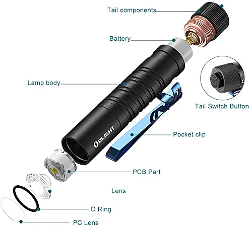 OLIGHT I5T EOS 300 Lumens Slim EDC Torch, 2 Lighting Modes Tail Switch Waterproof Flashlight with Clip for Camping and Hiking, Powered by AA Battery (Black) 11
