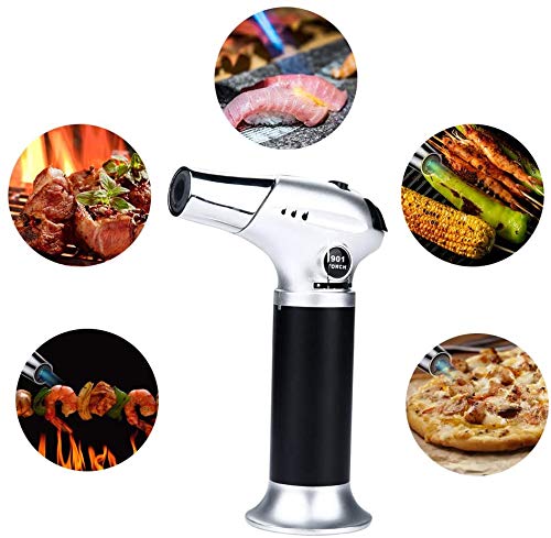 Culinary Butane Torch, Luxerlife Kitchen Refillable Butane Blow Torch with Safety Lock and Adjustable Flame for Crafts Cooking BBQ Baking Brulee Creme Desserts DIY Soldering(Butane Gas Not Included) 13