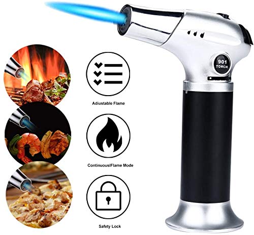 Culinary Butane Torch, Luxerlife Kitchen Refillable Butane Blow Torch with Safety Lock and Adjustable Flame for Crafts Cooking BBQ Baking Brulee Creme Desserts DIY Soldering(Butane Gas Not Included) 17