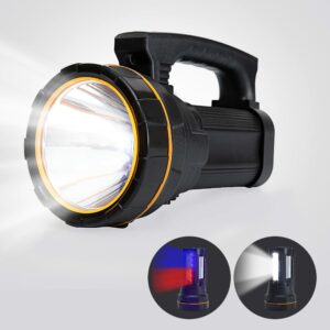 Super Bright Rechargeable LED Torch Handheld Spotlight Flashlight, High Powered 6000 Lumens Large Lithium Battery 10000mah Powered,Outdoor Searchlight Side Lantern Camping Flashlight Work Light Waterproof 14