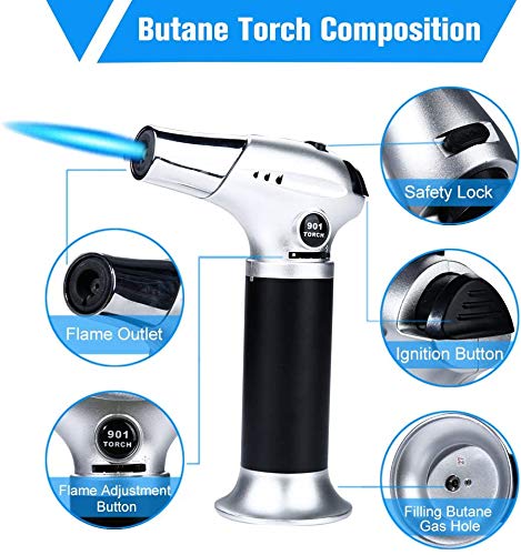 Culinary Butane Torch, Luxerlife Kitchen Refillable Butane Blow Torch with Safety Lock and Adjustable Flame for Crafts Cooking BBQ Baking Brulee Creme Desserts DIY Soldering(Butane Gas Not Included) 11