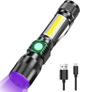 UV Light Flashlight Torch, 7 Modes Waterproof Rechargeable Black Light Flashlights, Zoomable Flash Light with Sidelight/SOS Lights/UV Light/White Light, for Pet Clothing Detection Emergency Camping