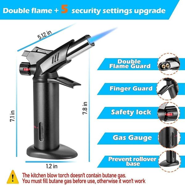 Butane Torch, Blow Torch – Professiona Chef Culinary Torch Lighter with Safety Lock and Adjustable Double Flame for Cooking BBQ Creme Brulee 12