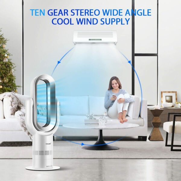 2In1 Bladeless Fan Oscillating Fan Heater Cooler,Safety Air Cooler Leafless Fan, Floor-Standing Remote Control Tower Fan,with LED Screen,for Home/Office 14