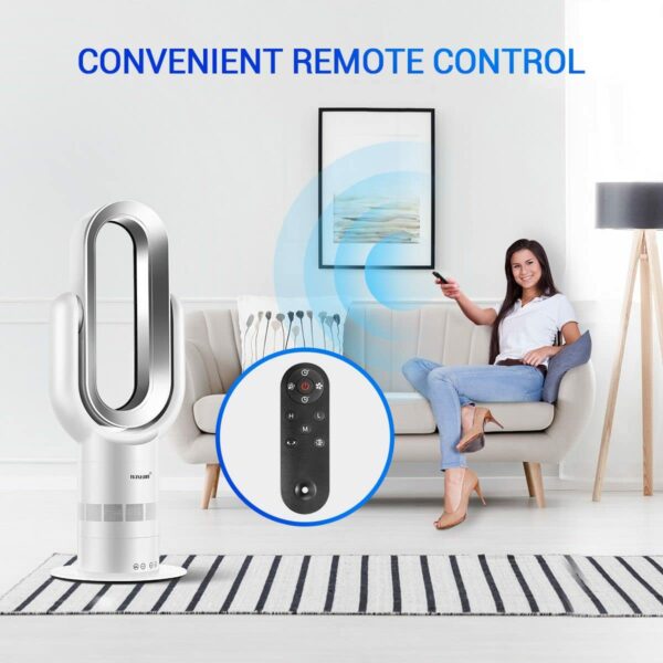 2In1 Bladeless Fan Oscillating Fan Heater Cooler,Safety Air Cooler Leafless Fan, Floor-Standing Remote Control Tower Fan,with LED Screen,for Home/Office 19