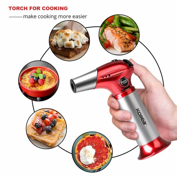Butane Torch, Kollea Kitchen Blow Torch Refillable Cooking Torch Lighter, Mini Creme Brulee Torch with Safety Lock & Adjustable Flame for Desserts, BBQ, Soldering(Butane Gas Not Included) 9