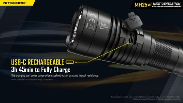 Nitecore MH25 v2 Type-C USB Rechargeable LED Flashlight – 1300 Lumens, 475 Meters w/Extra NL2150HPR Battery 18