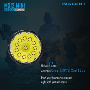 IMALENT MS12 Mini Tactical Flashlight 65000 Lumens, with 12 CREE XHP 70.2 LEDs, Long Beam Distance 1036 Meters, Built-in Cooling Tools 3