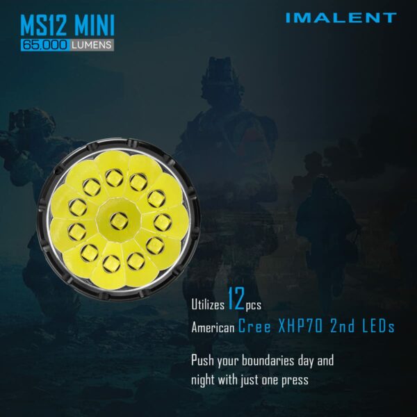 IMALENT MS12 Mini Tactical Flashlight 65000 Lumens, with 12 CREE XHP 70.2 LEDs, Long Beam Distance 1036 Meters, Built-in Cooling Tools 11