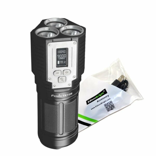 FENIX TK72R 9000 Lumen rechargeable digital display LED Flashlight/searchlight/powerbank with EdisonBright USB charging cable bundle 11