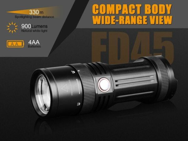 Fenix FD45 900 Lumen zoomable LED Flashlight with EdisonBright BBX4 battery carry case bundle 16