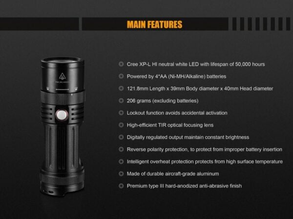 Fenix FD45 900 Lumen neutral white LED Flashlight with four EdisonBright NiMH Rechargeable AA Batteries & Charger 15