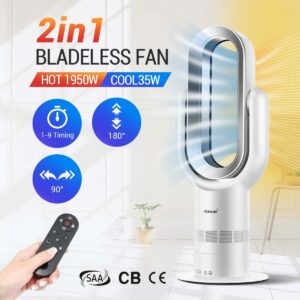 2In1 Bladeless Fan Oscillating Fan Heater Cooler,Safety Air Cooler Leafless Fan, Floor-Standing Remote Control Tower Fan,with LED Screen,for Home/Office 3