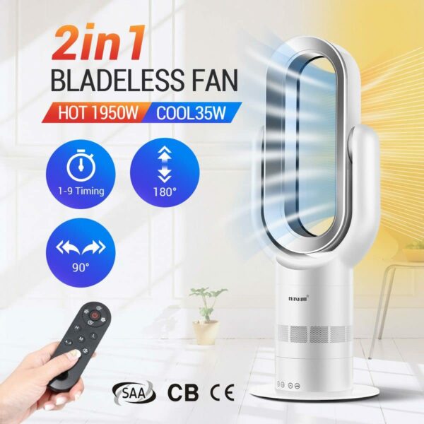 2In1 Bladeless Fan Oscillating Fan Heater Cooler,Safety Air Cooler Leafless Fan, Floor-Standing Remote Control Tower Fan,with LED Screen,for Home/Office 12