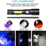 Blacklight Flashlights, 3 In 1 UV Flashlight Rechargeable Flashlight with Pocket Clip High Powered LED Light 7 Modes Waterproof (1Piece-with battery) 21