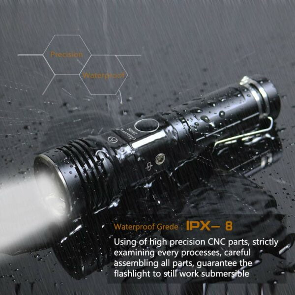 LIGHTFE Super Bright Tactical flashlight ZM26 Cree LED,Rechargeable 22430 Battery，Zoomable,90 degree elbow, tail magnet,Circular charging port focusing IPX-8 Waterproof Memory Function for Firefighter, Law Inforcement, Hunting, Night Riding …(ZM26) 11