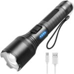 Rechargeable Flashlight with High Lumens, LED Super Bright Flashlight, Portable Adjustable Zoomable Emergency Torch with Built-in Battery, 5 Modes Waterproof Flash Light for Camping Hiking Cycling 16