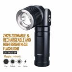 LIGHTFE Super Bright Tactical flashlight ZM26 Cree LED,Rechargeable 22430 Battery，Zoomable,90 degree elbow, tail magnet,Circular charging port focusing IPX-8 Waterproof Memory Function for Firefighter, Law Inforcement, Hunting, Night Riding …(ZM26) 16
