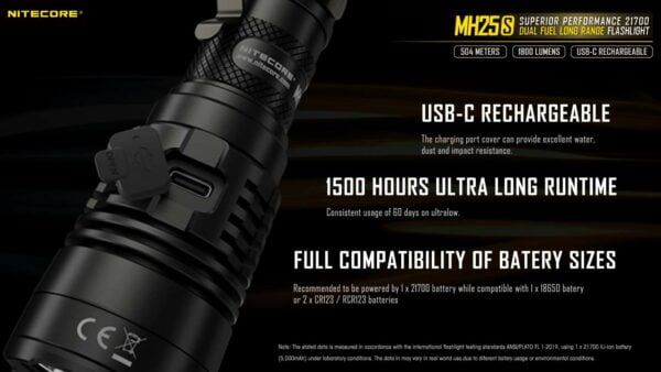 Nitecore MH25S 1800 Lumen Rechargeable Tactical Flashlight, Long Throw with 2X 5000mAh Battery and LumenTac Battery Organizer 14