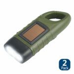 Simpeak [2-Pack] Hand Cranking Solar Powered Flashlight Green, Rechargeable Emergency LED Flashlight Carabiner Dynamo Quick Snap Clip Backpack Flashlight Torch for Outdoor Camping Climbing Hiking,Green, Black 19