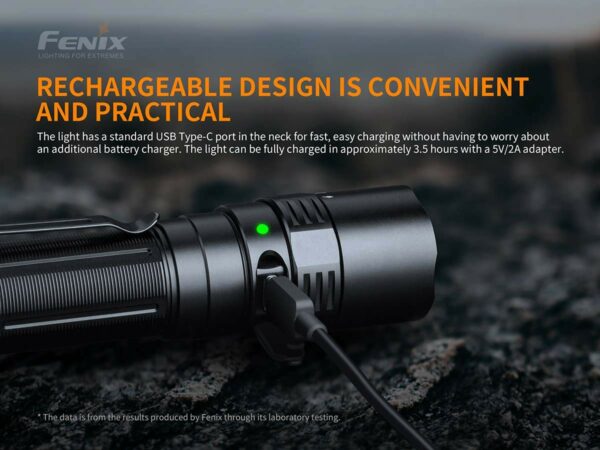 Fenix PD40R V2.0 USB Type-C Rechargeable Flashlight 3000 Lumens with Lumintrail USB Wall Plug 18