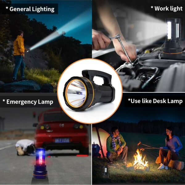 Super Bright Rechargeable LED Torch Handheld Spotlight Flashlight, High Powered 6000 Lumens Large Lithium Battery 10000mah Powered,Outdoor Searchlight Side Lantern Camping Flashlight Work Light Waterproof 15
