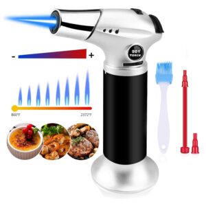 Butane Torch, Kitchen Blow Torch Cooking Torch Lighter Refillable with Safety Lock and Adjustable Flame for Creme Brulee, Baking, BBQ, DIY Soldering (Butane Gas Not Included)