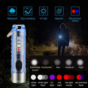 Mini Led Flashlight, Handheld Flashlight, 400 Lumens Outdoor EDC Rechargeable High Bright Multi-Functional Keychain Flashlight, with UV Light and Warning Light, P65 Water Resistant for Camping Hiking 17
