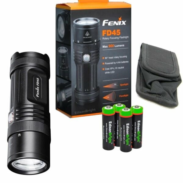 Fenix FD45 900 Lumen neutral white LED Flashlight with four EdisonBright NiMH Rechargeable AA Batteries & Charger 10
