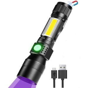 Blacklight Flashlights, 3 In 1 UV Flashlight Rechargeable Flashlight with Pocket Clip High Powered LED Light 7 Modes Waterproof (1Piece-with battery) 16
