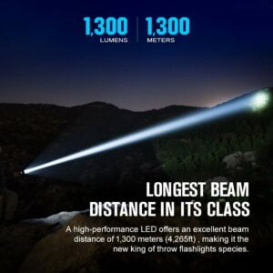 OLIGHT Javelot Turbo Flashlight 1300 Lumens LED Torch 1300 Meters Throw, Rechargeable Dual-Switch Light MCC3 Charging Cable Powered by 2X 5000mAh Batteries, for Search & Rescue 17
