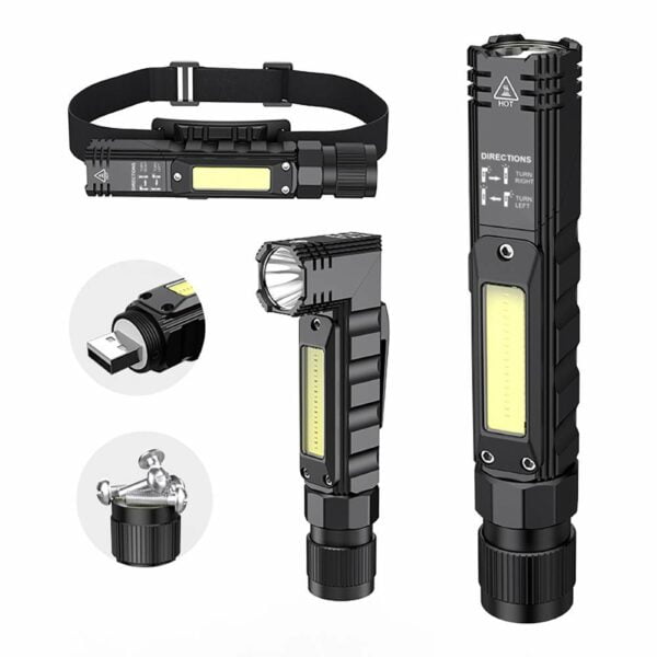 Portable Flashlight, 800 Lumens USB Rechargeable Tactical Flashlight, 90 Degree Rotate, Magnet tail, Flashlight IPX4 Waterproof Led Flashlight 5 Modes, COB Work Light for Camping, Outdoor, Maintain, Reading 11