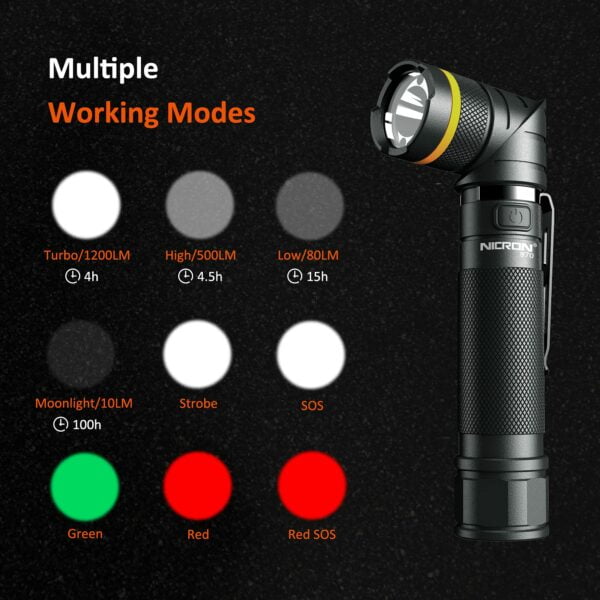 Flashlights,Rechargeable Magnetic LED Flashlights,1200 High lumens Tactical Flashlight,White/Red/Green Lights USB Charging,90 Degree Twist,IP65 Waterproof Outdoor 12