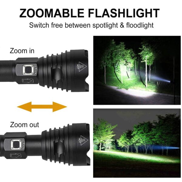 Rechargeable LED Flashlights 100000 High Lumens, Super Bright Powerful Flashlights with 5 Lighting Modes, Zoomable, Waterproof Handheld Flashlight for Hunting, Camping, Emergencies 11
