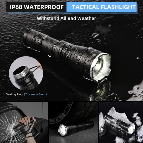 Wuben LED Rechargeable Flashlight, Adjustable Tactical Lights, Powerful High Lumens Zoomable Flashlight, 5 Modes 1200 Lumen USB Rechargeable Flashlights Waterproof IP68, for Family Outdoor Camping 13