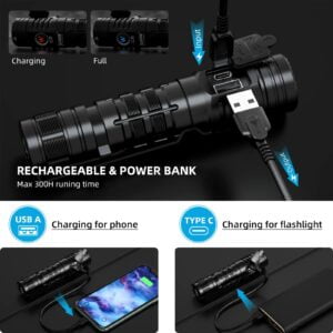WUBEN C2 Rechargeable LED Flashlights 2000 High Lumens, Pocket Flashlight with Power Bank, 7 Modes Flash Light, IP68 Waterproof Tactical Flashlight for Emergencies, Outdoor 3