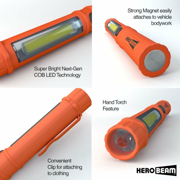 2 x HeroBeam Car Emergency Flashlight – The Original Super Bright LED Flashlight/Worklight with Attachment Magnet – A Glovebox Essential for Auto Emergencies at Night – (TWIN PACK) – 3 YEAR WARRANTY 10