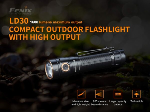 Fenix LD30 Compact 1600 Lumen LED Torch with USB Rechargeable Battery 12