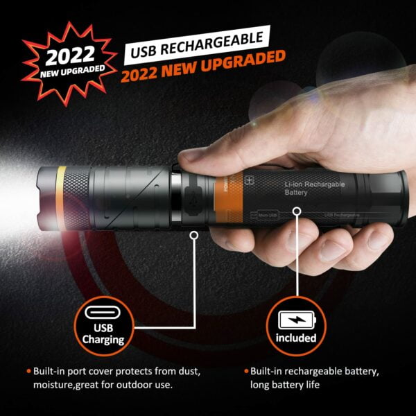 Flashlights,Rechargeable Magnetic LED Flashlights,1200 High lumens Tactical Flashlight,White/Red/Green Lights USB Charging,90 Degree Twist,IP65 Waterproof Outdoor 15